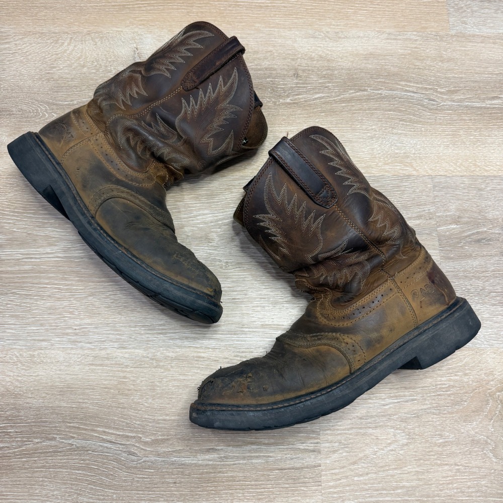 Ariat Work Groundbreaker Steel Toe Brown Leather Western Boots Mens 11.5